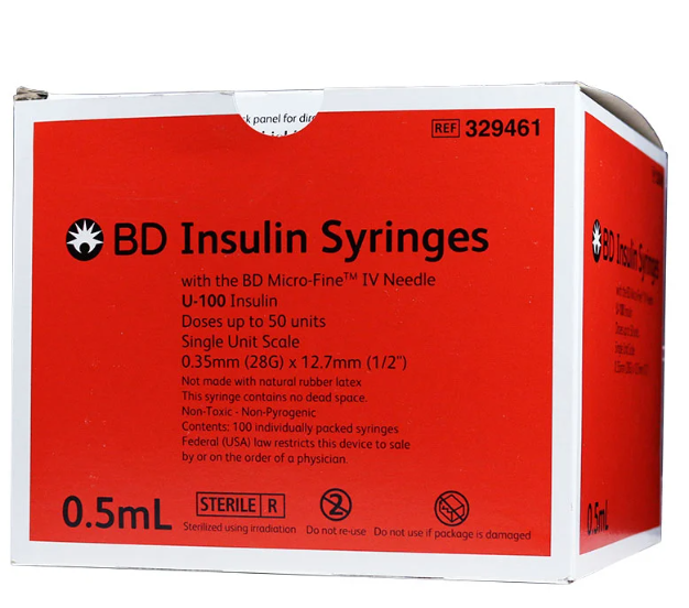 BD 329461 1/2 mL BD LoDose U100 insulin syringe with 28 G x 1/2 in