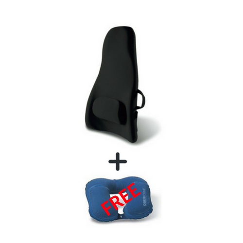 The Obus Forme Highback Backrest Support with a Free Travel Pillow