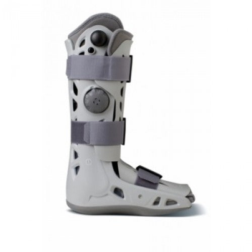 Frontal angled view of the Aircast AirSelect Elite walking boot, featuring the most advanced pneumatic protection with integrated duplex air-cells and a shock-absorbing rocker sole for ultimate fracture recovery.