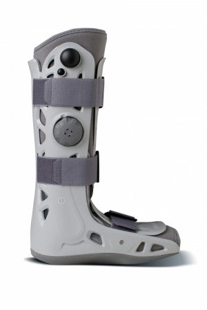 Frontal angled view of the Aircast AirSelect Standard walking boot, featuring a semi-rigid shell for stable support and integrated air-cells for customizable compression during fracture or sprain recovery.