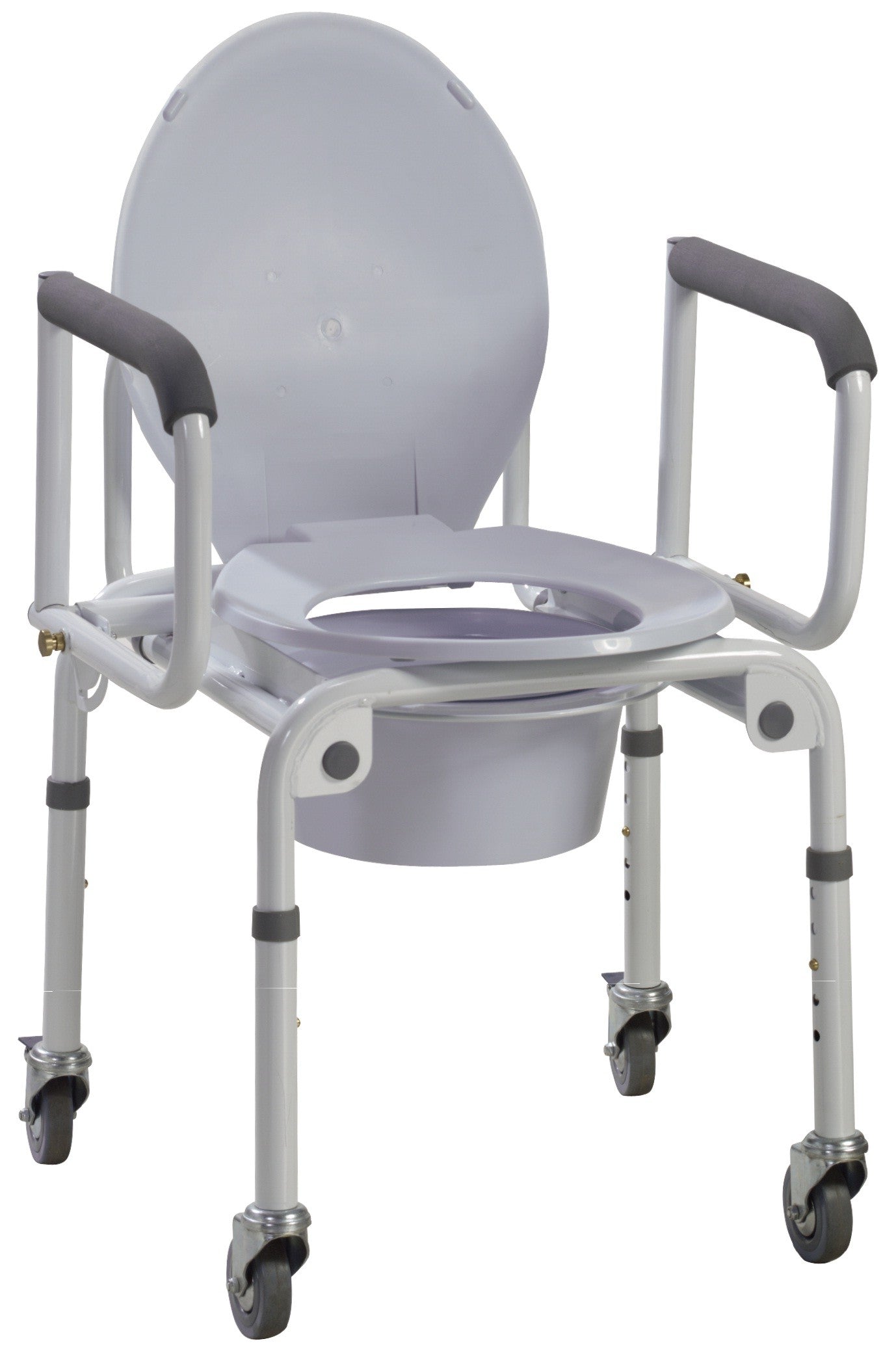 Commode Steel Drop-Arm Wheels and Padded Armrests