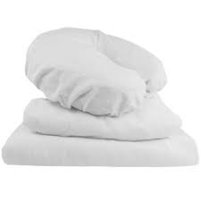 Flannel 3pc Massage Table Sheet Set-White 1 Fitted-1 Flat -1 Face Cover