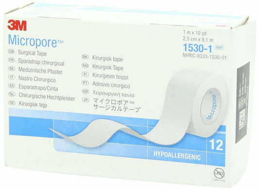 3M 1530-1 Micropore Surgical Tape 1" x 10 Yard, White 12-bx