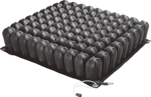 The ROHO High Profile Single Compartment wheelchair cushion, featuring 4-inch interconnected air cells that use Dry Floatation technology to provide maximum pressure redistribution and skin protection.