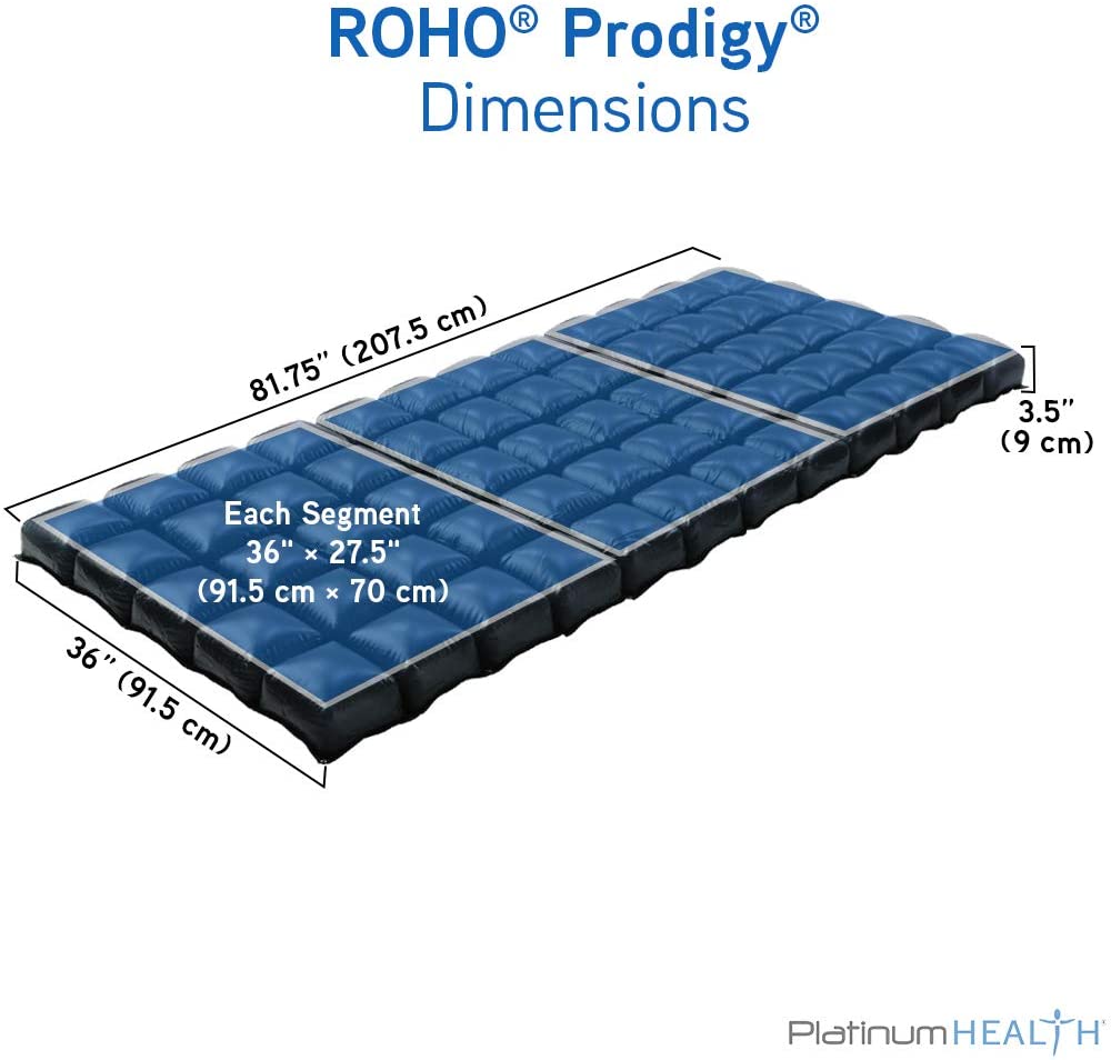 A product graphic highlighting the ROHO Prodigy's reactive support surface, engineered to conform to an individual's body shape for deep tissue injury protection.