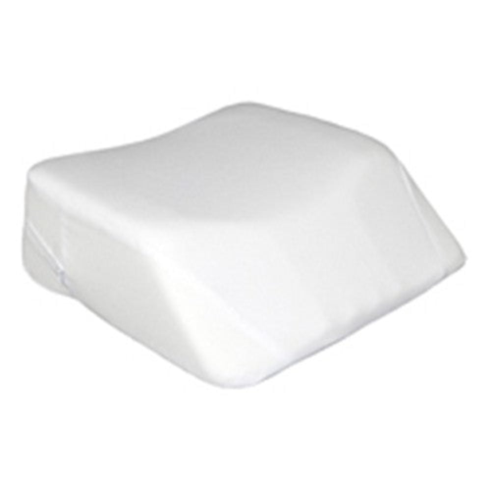 A side profile view of the Therapeutica Travel Pillow, highlighting its non-allergenic breathable foam and specialized wedge shape designed for targeted neck and head support.
