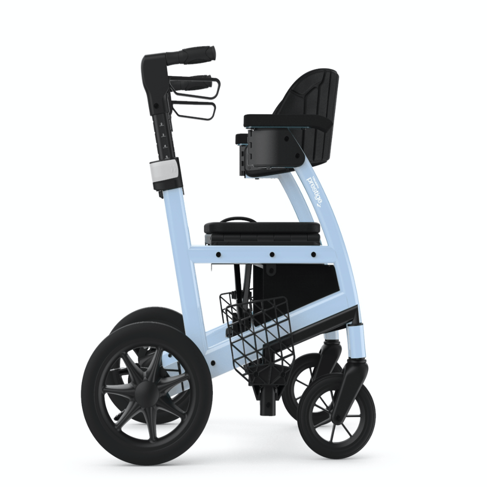 Right Side profile view of the Triumph Prestige All-in-one mobility aid, highlighting the compact folding design and durable frame construction.